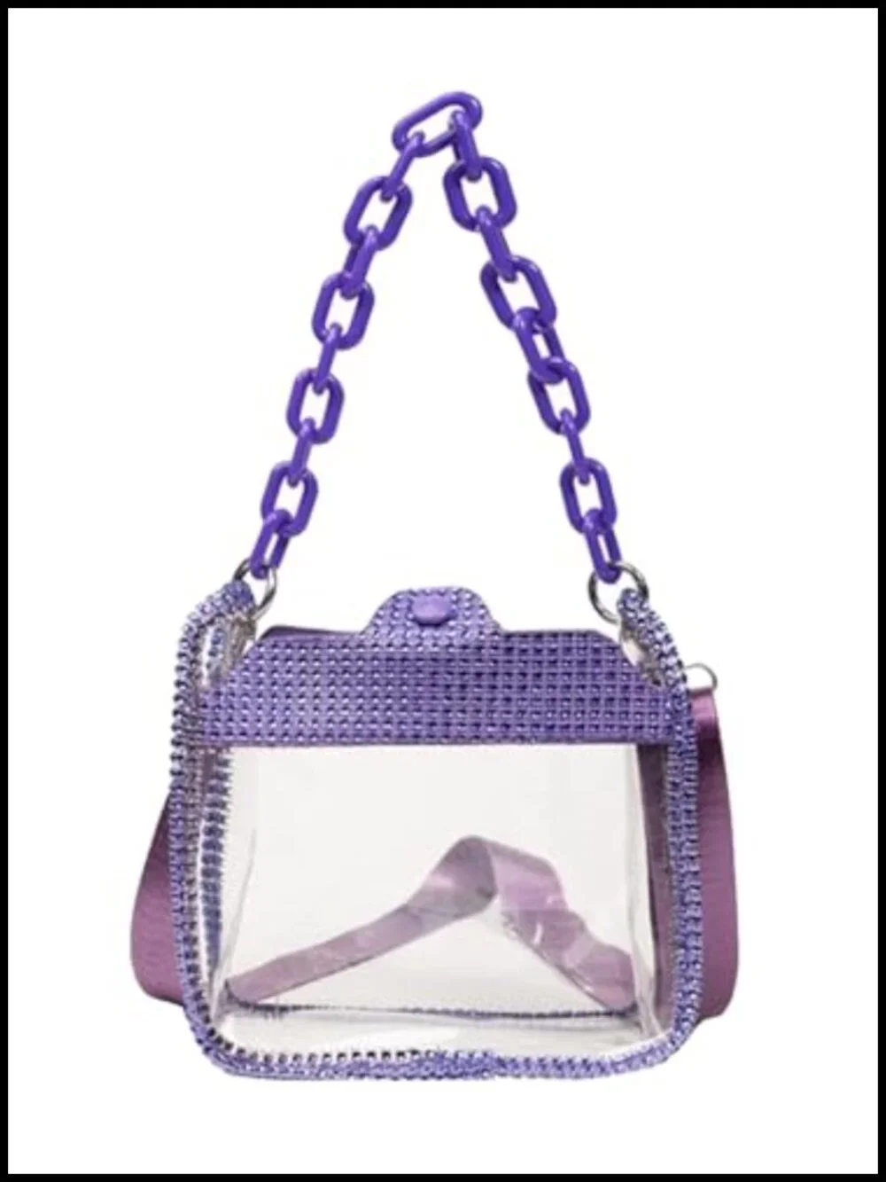 Clear Chain Evening Clutch Bag Stadium Approved Rhinestone Handbag Shoulder
